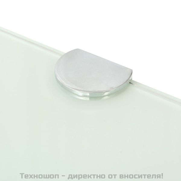Ъглов рафт от бяло стъкло с държачи в цвят хром, 45x45 см