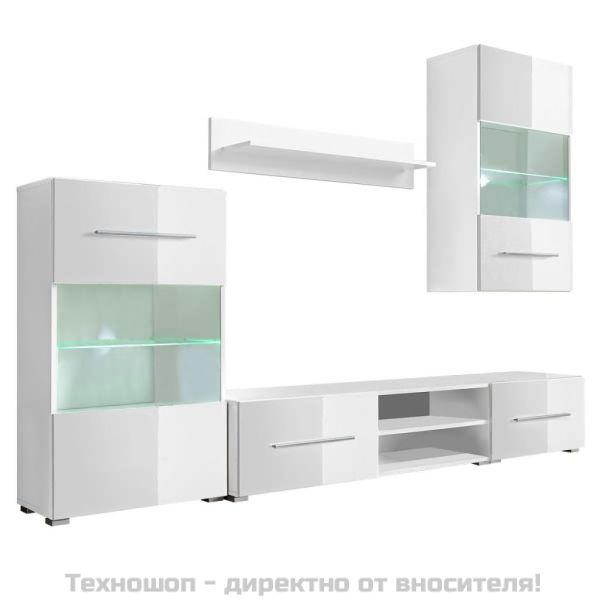 ТВ комплект шкафове, 5 части, с LED осветление, бял