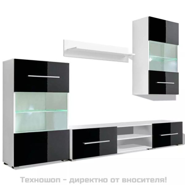 ТВ комплект шкафове, 5 части, с LED осветление, черен