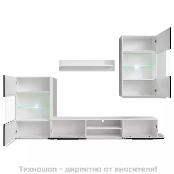 ТВ комплект шкафове, 5 части, с LED осветление, черен