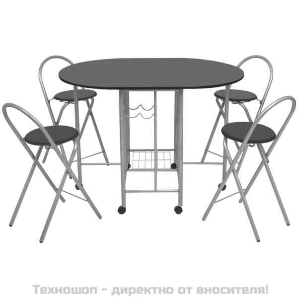 Сгъваем трапезен комплект от пет части, МДФ, черен
