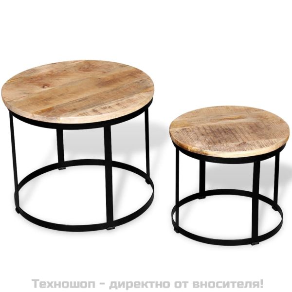 Комплект от две маси за кафе, грубо мангово дърво, 40cм/50cм