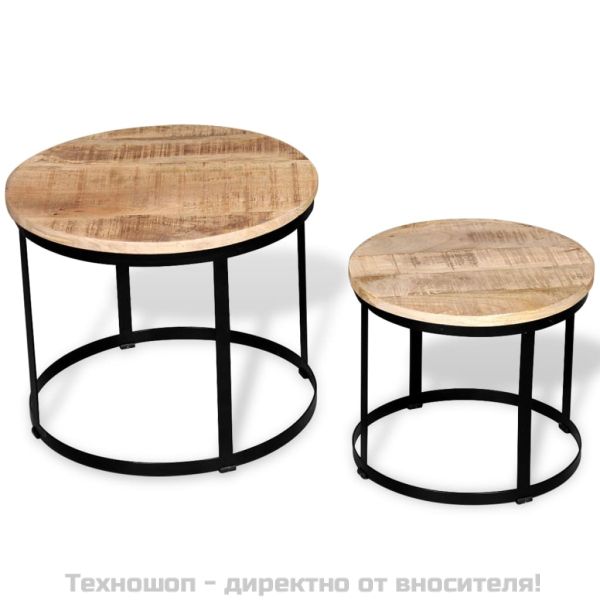 Комплект от две маси за кафе, грубо мангово дърво, 40cм/50cм