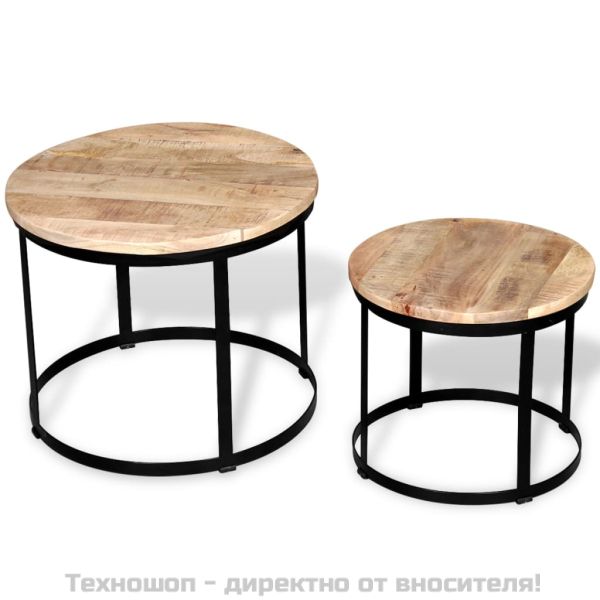 Комплект от две маси за кафе, грубо мангово дърво, 40cм/50cм