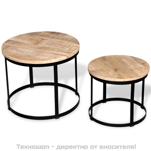 Комплект от две маси за кафе, грубо мангово дърво, 40cм/50cм