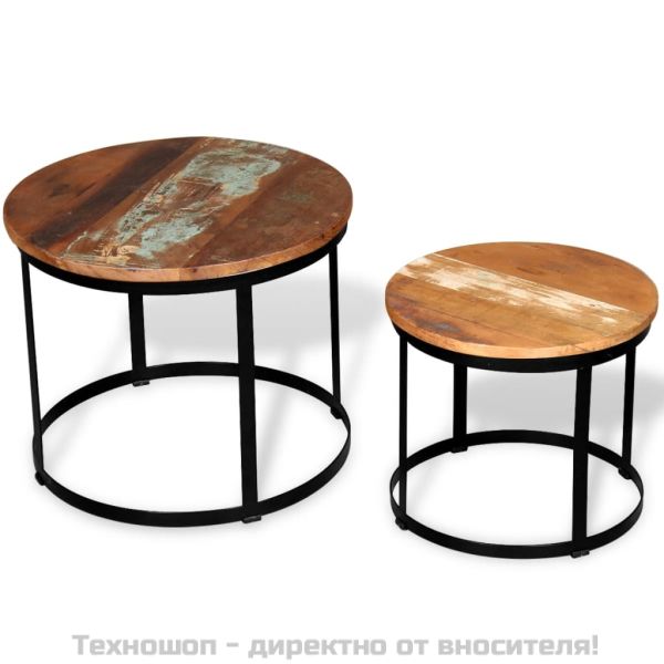 Комплект от две маси за кафе, регенерирано дърво масив, 40/50cм