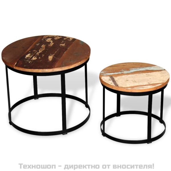 Комплект от две маси за кафе, регенерирано дърво масив, 40/50cм