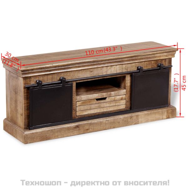 ТВ шкаф с 2 плъзгащи врати, твърдо мангово дърво, 110x30x45 см