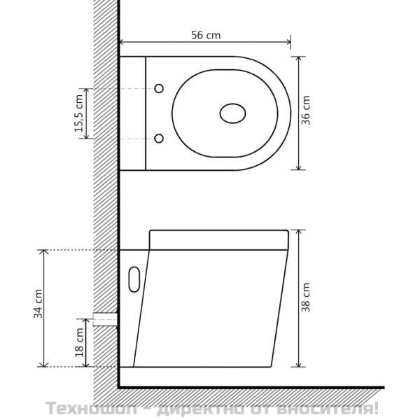 Окачена тоалетна чиния, керамична, бяла