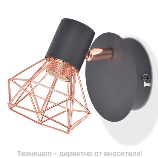 Аплик за стена, 2 бр, E14, черно и мед