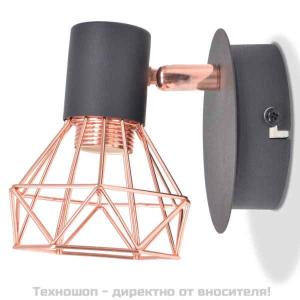 Аплик за стена, 2 бр, E14, черно и мед