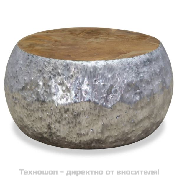 Маса за кафе, алуминий, тиково дърво, 60x60x30 см