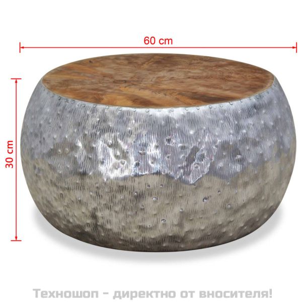 Маса за кафе, алуминий, тиково дърво, 60x60x30 см