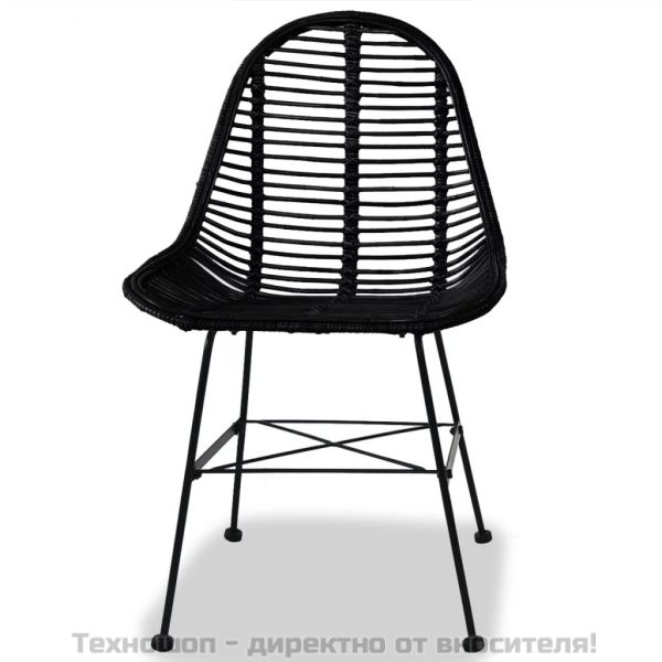 Трапезни столове, 2 бр, черни, естествен ратан