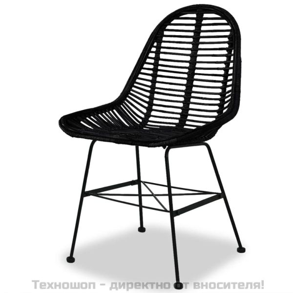 Трапезни столове, 2 бр, черни, естествен ратан