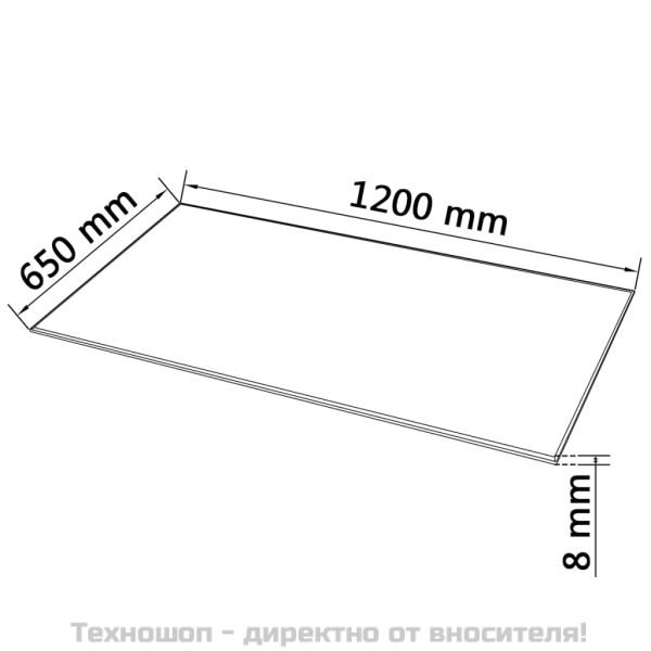 Темпериран стъклен плот за маса, правоъгълен, 1200x650 мм