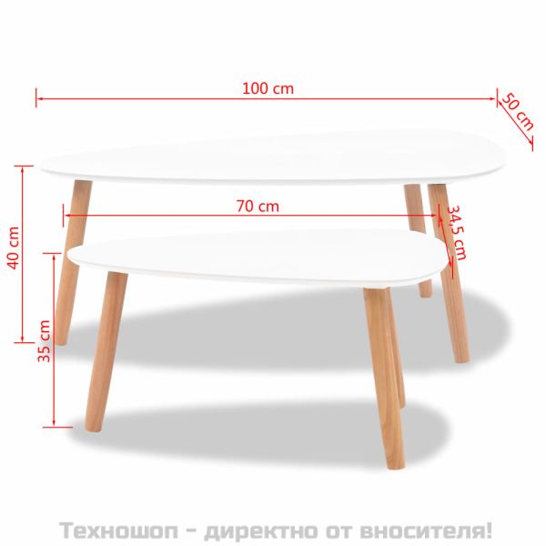 Комплект кафе маси, 2 части, иглолистна дървесина масив, бял