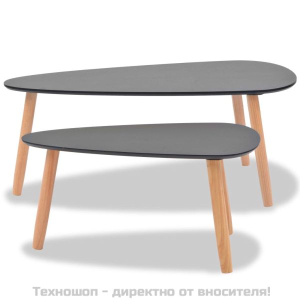 Комплект кафе маси, 2 части, иглолистна дървесина масив, черен