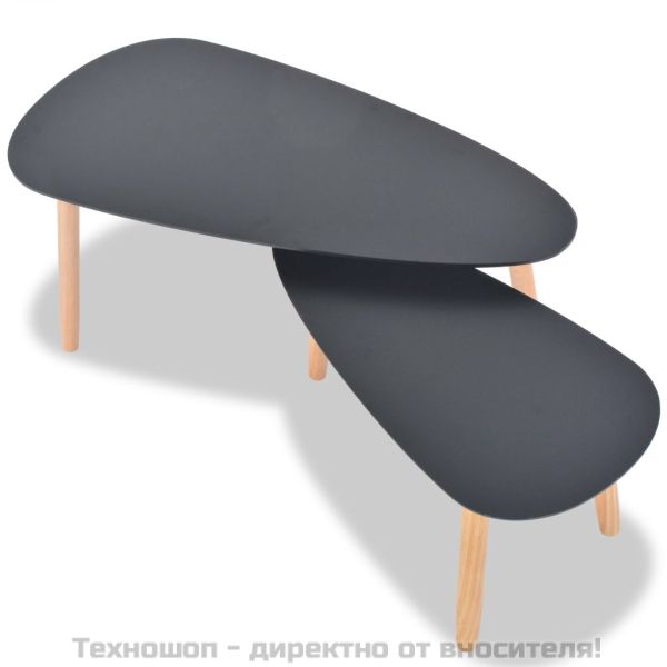 Комплект кафе маси, 2 части, иглолистна дървесина масив, черен