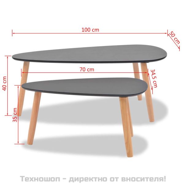 Комплект кафе маси, 2 части, иглолистна дървесина масив, черен