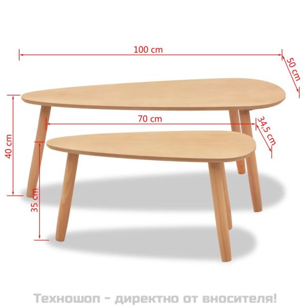 Комплект кафе маси, 2 части, иглолистна дървесина масив, кафяв
