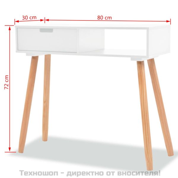 Конзолна маса, иглолистна дървесина масив, 80x30x72 cм, бяла
