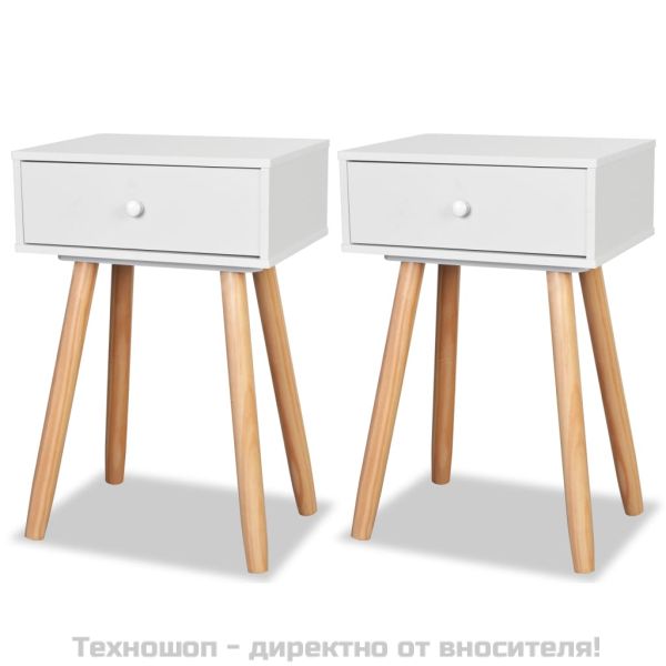 Нощни масички, 2 бр, иглолистен масив, 40x30x61 см, бели