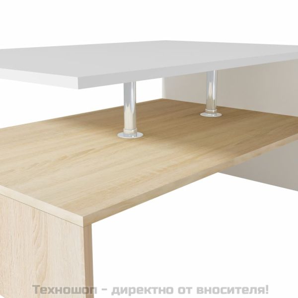 Холна маса, инженерно дърво, 90x59x42 см, дъб и бял