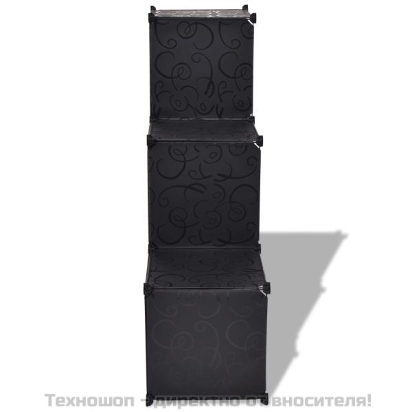 Шкаф за съхранение, на кубове, 6 отделения, черен