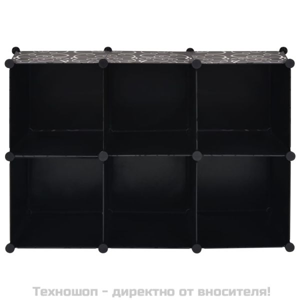 Шкаф за съхранение, на кубове, 6 отделения, черен