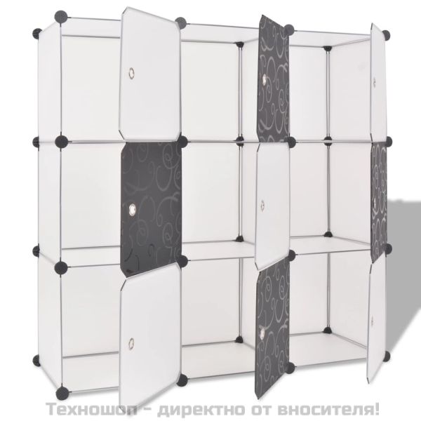 Шкаф за съхранение, на кубове, 9 отделения, чернобял