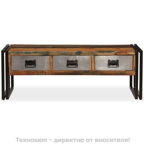 Кафе маса с 3 чекмеджета, рециклирано дърво масив, 100x50x35 cм