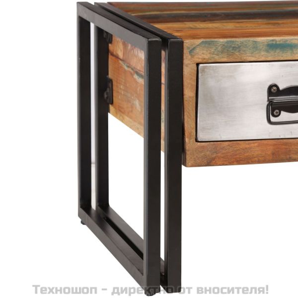 Кафе маса с 3 чекмеджета, рециклирано дърво масив, 100x50x35 cм