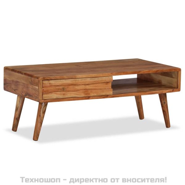 Маса за кафе, дървен масив, с резбовано чекмедже, 100x50x40 cм