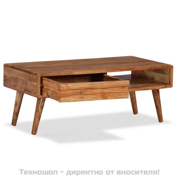 Маса за кафе, дървен масив, с резбовано чекмедже, 100x50x40 cм