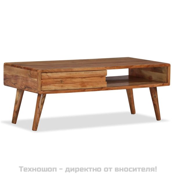 Маса за кафе, дървен масив, с резбовано чекмедже, 100x50x40 cм