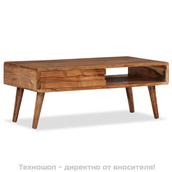 Маса за кафе, дървен масив, с резбовано чекмедже, 100x50x40 cм