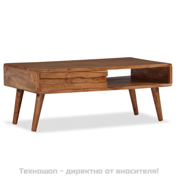 Маса за кафе, дървен масив, с резбовано чекмедже, 100x50x40 cм
