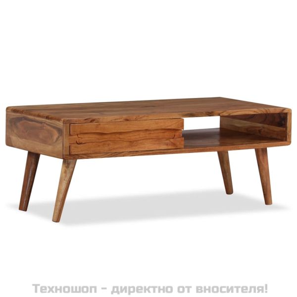 Маса за кафе, дървен масив, с резбовано чекмедже, 100x50x40 cм