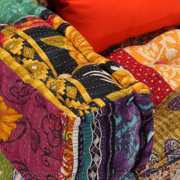 2-местен модулен пуф, пачуърк, текстил