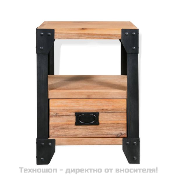 Нощно шкафче, акациево дърво масив, стомана, 40x30x54 cм