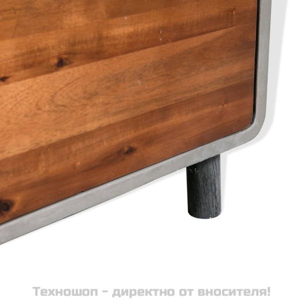 Нощно шкафче, бетон и акациево дърво масив, 40x30x50 cм