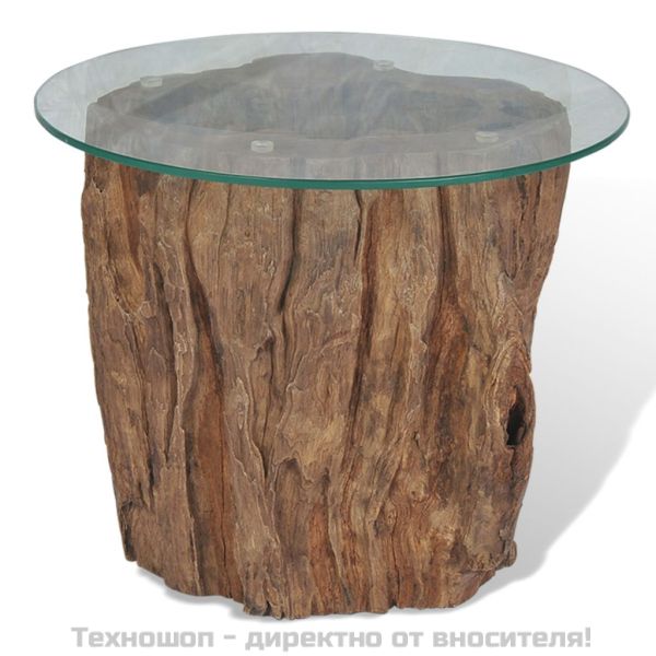 Маса за кафе, тиково дърво и стъкло, 50x40 cм