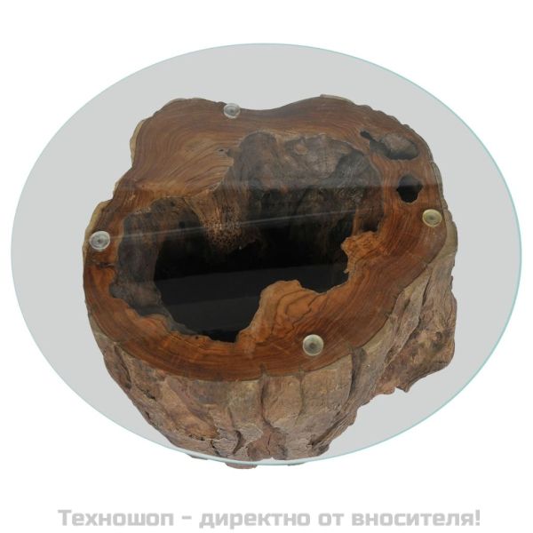 Маса за кафе, тиково дърво и стъкло, 50x40 cм