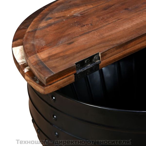 Маса за кафе, регенерирано дърво, черна, форма на буре