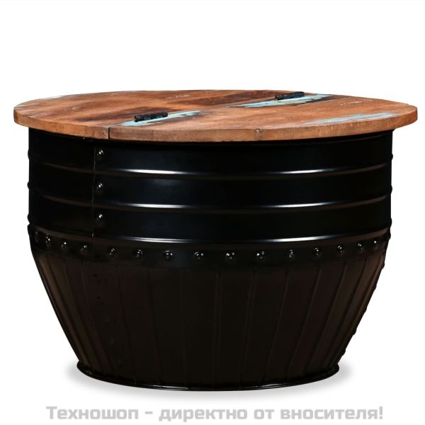 Маса за кафе, регенерирано дърво, черна, форма на буре