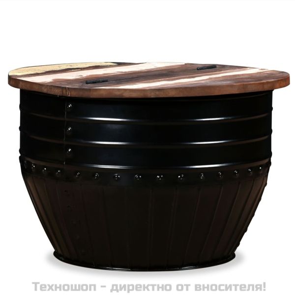 Маса за кафе, регенерирано дърво, черна, форма на буре