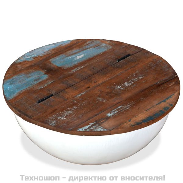 Маса за кафе, регенерирано дърво масив, бяла, форма на купа