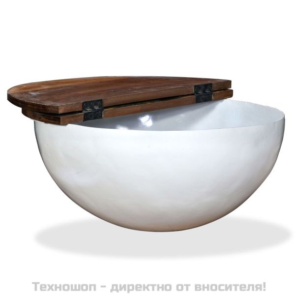 Маса за кафе, регенерирано дърво масив, бяла, форма на купа