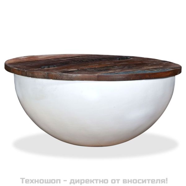 Маса за кафе, регенерирано дърво масив, бяла, форма на купа